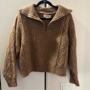 THE GREAT. Cable Henley Quarter-Zip Sweater 1